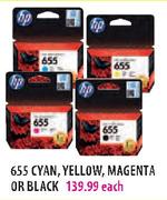 HP 655 Cyan, Yellow, Magenta or Black Each
