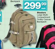 Steelers Large Multi-Compartment Trolley Canvas Backpack-Each 
