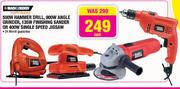 Black&Decker 500WHammer Drill,900WAngle Grinder,135WFinishing Sander or 400WSingle Speed Jigsaw-Each