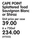 Cape Point Splattered Toad Sauvignon Blanc Or Shiraz-6 x 750ml