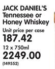Jack Daniel's Tennesssee Or Honey Whiskey-12 x 750ml
