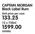 Captain Morgan Black Label Rum-12 x 750ml