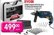 Ryobi 750W Impact Drill Kit + 75 Piece Accessory Set Model: PD-750K-Per Kit