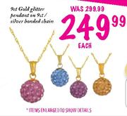 9ct Gold Glitter Pendant On 9ct/Silver Bonded Chain-Each