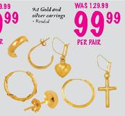 9ct Gold And Silver Earrings-Per Pair