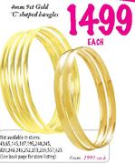 9ct Gold C Shaped Bangles-6mm Each