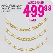 9ct Gold And Silver Figaro Chain-50cm Each