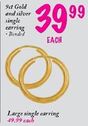 9ct Gold And Silver Single Earring-Each