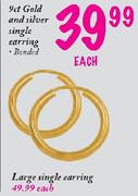 9ct Gold And Silver Large Single Earring-Each