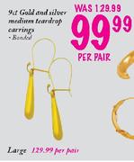 9ct Gold And Silver Medium Teardrop Earrings-Per Pair
