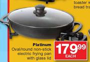 Platinum Oval/Round Non-Stick Electric Frying Pan with Glass Lid