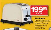 Platinum Stainless Steel/Cream 2-Slice Toaster with Bread Tray