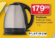 Platinum Vleekvrye Staal Koordlose Ketel-1.7Ltr