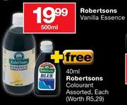 Robertsons Vanilla Essence-500ml + Free 40ml Robertsons Colourant Assorted Each