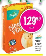 Pampers Sleep & Play Junior-58's/Midi-78's/Maxi-68's Each