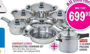 Symphony 12 Piece Stainless Steel Cookware Set+Prestige Aluminium Pressure Cooker-5Ltr