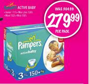Pampers Active Baby Junior-111's, Maxi Plus-120's, Maxi-132's, Midi-150's Per Pack