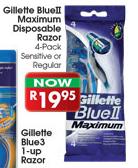 Gillette BlueII Maximum Disposable Razor-4-Pack