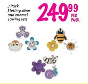 Sterling Silver And Enamel Earring Set-3 Pack 