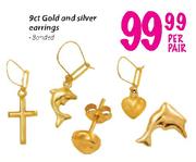 9ct Gold And Silver Earrings-Per Pair