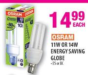 Osram 11W Or 14W Energy Saving Globe ES Or BC-Each