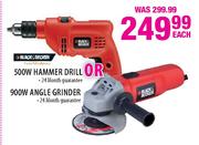 Black & Decker 500W Hammer Drill Or 900W Angle Grinder-Each