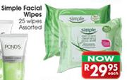 Simple Facial Wipes Assorted-25 Wipes Each