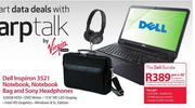 Dell Inspiron 3521 Notebook, Notebook Bag And Sony Headphones