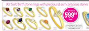 9ct Gold Birthstone Rings with Precious & Semi Precious Stones-each