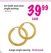 9ct Gold and Silver Single Earring-each