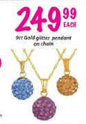 9ct Gold Glitter Pendant on Chain-each