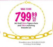 9ct Gold 50cm Figaro Chain and 19cm Matching Bracelet Set-per set
