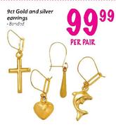 9ct Gold and Silver Earrings-per pair