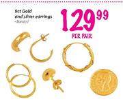 9ct Gold and Silver Earrings-per pair
