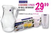 Luminarc Lisbonne 3 Pack Hi-Ball or Whisky Glasses-per pack