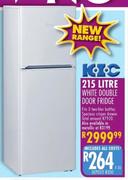 KIC 215 Litre White Double Door Fridge