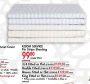  Room Service Pin Stripe 3/4 Fitted Or Flat Sheeting-Each