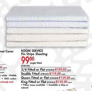 Room Service Pin Stripe Double Fitted Sheeting-Each
