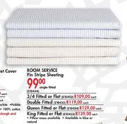 Room Service Pin Stripe Queen Fitted Or Flat Sheeting-Each