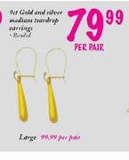 9ct Gold and Silver Medium Teardrop Earrings-per pair