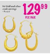 9ct Gold and Silver Creole Earrings-per pair
