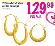 9ct Gold and Silver Creole Earrings-Per Pair