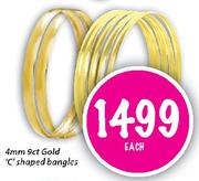 4mm 9ct Gold "C" Shaped Bangles-Each