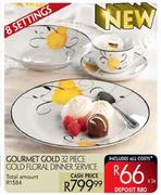 Gourmet Gold 32 Piece Gold Floral Dinner Service