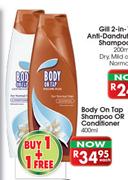 Body On Tap Shampoo or Conditioner-400ml Each