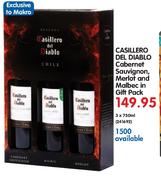 Casillero Del Diablo Cabernet Sauvignon, Merlot And Malbec In Gift Pack-3x750ml