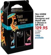 Tall Horse Cabernet Sauvignon And Merlot With 2 Glasses In Gift Pack-4x750ml