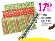 3 Pack Celebrate Gift Wrap-1mx70cm Per Pack