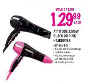 Attitude Black Or Pink Hair Dryer (BY-502-BC)-2200W Each