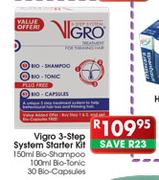 Vigro 3-Step System Starter Kit 150ml Bio-Shampoo,100ml Bio-Tonic & 30's Boi-Capsules